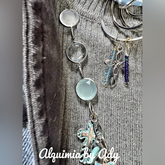 Multi turquoise charms layered statement bandanna scarf necklace - Picture 5 of 8